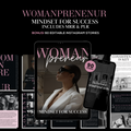 Success eBook for Womanpreneurs - Mindset Guide | Unleash Dreams. Digital product cover showing confident woman in sunglasses with tablet and phone mockups.