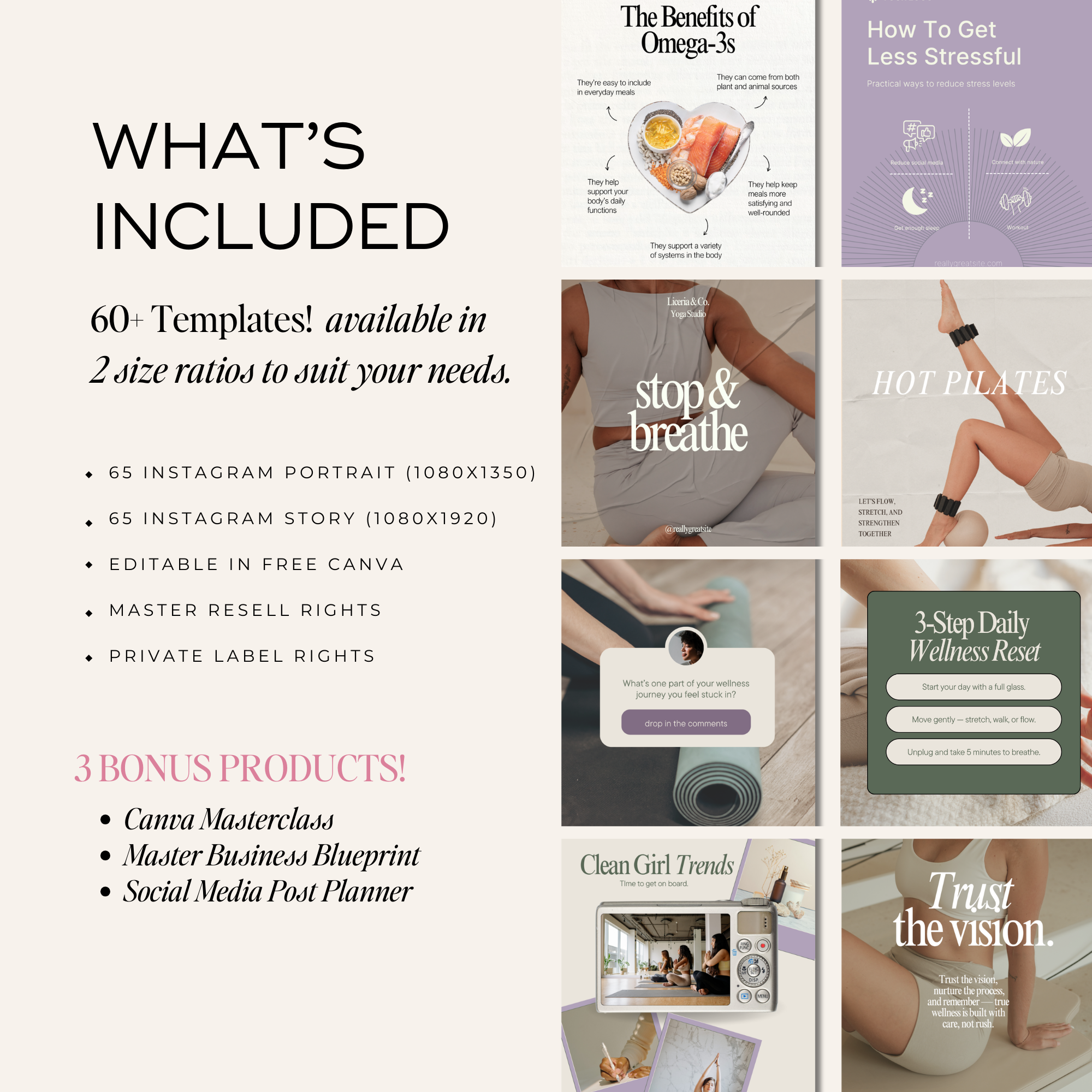 Wellness Instagram Templates Bundle - Digital Product Elevate Her Studio