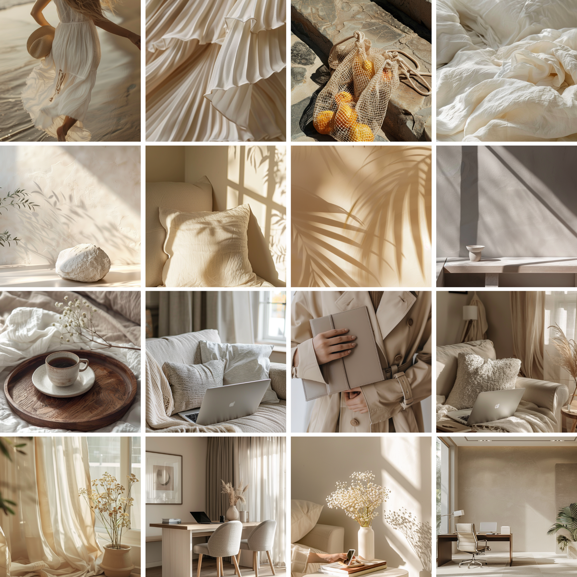 Sophisticated beige aesthetic styled workspace for creators