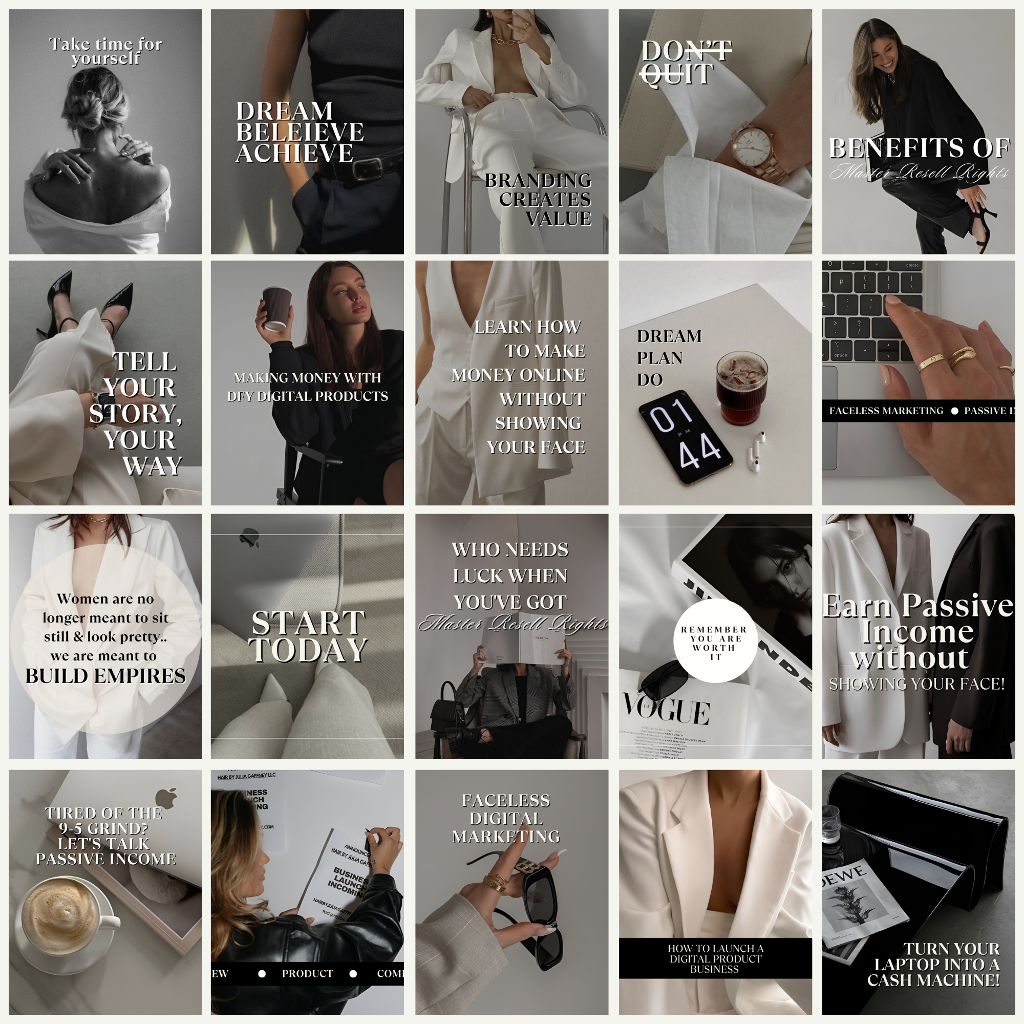 100 Faceless Marketing Instagram Templates - Elevate Her Agency