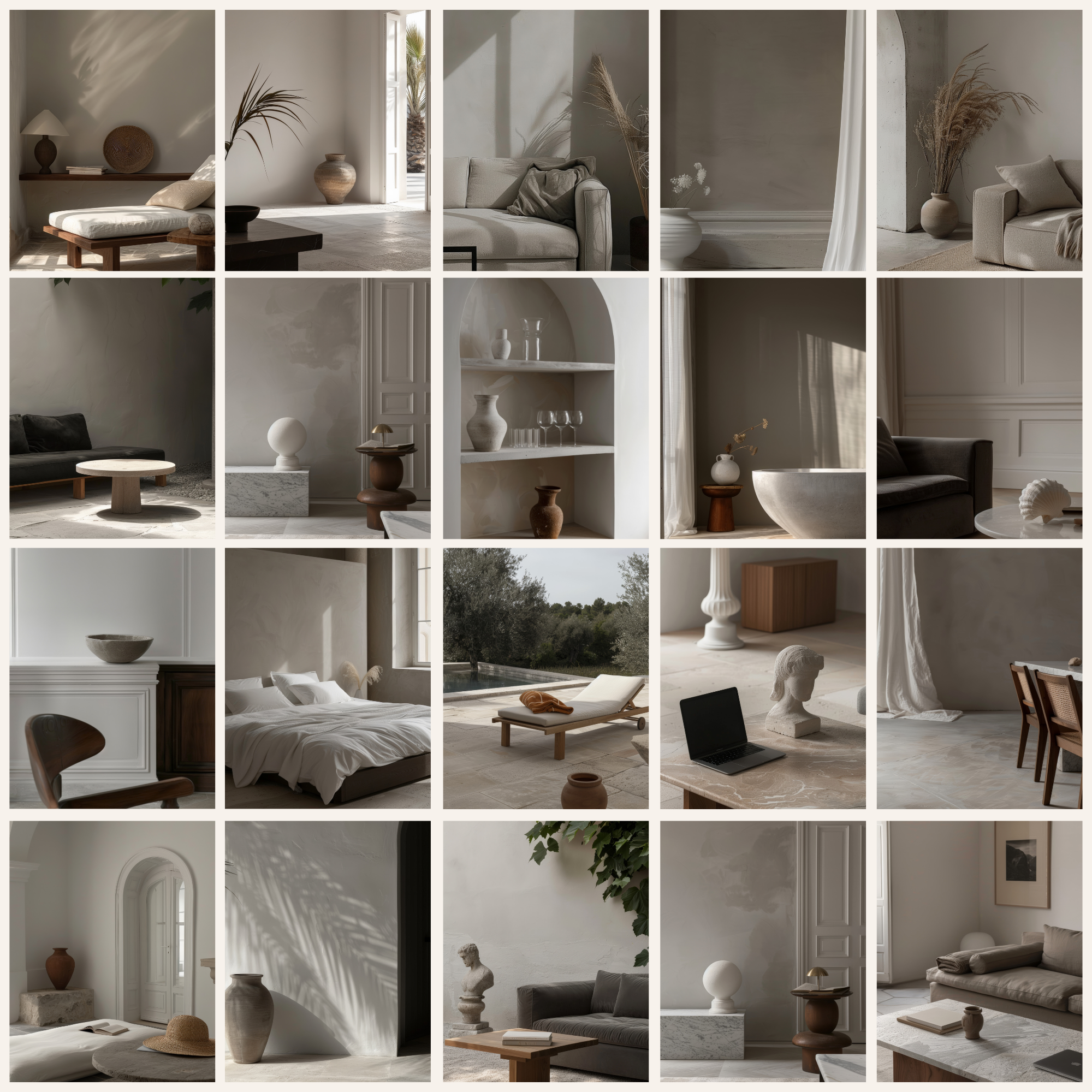 Minimalist and modern interior stock images bundle with high-quality visuals for branding, social media, and website design. Includes 125 JPEGs.