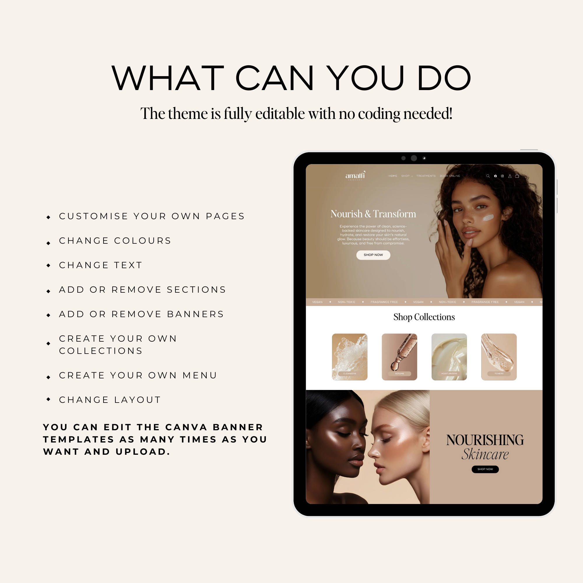 Shopify template for luxury skincare brands with a sleek, elegant design. Fully customizable and conversion-focused.