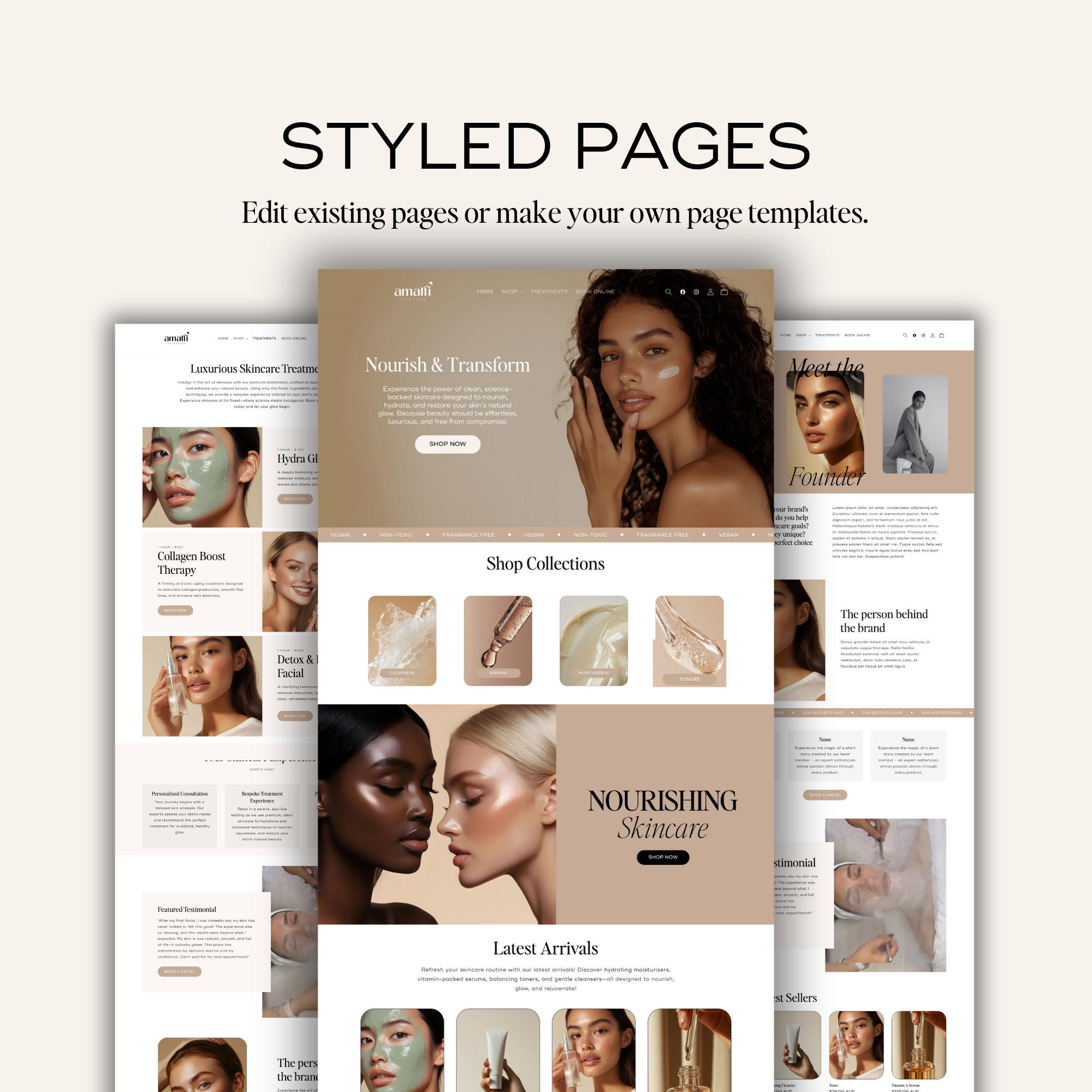 Premium beauty and wellness Shopify template, perfect for skincare brands. Easy customization and elegant design.
