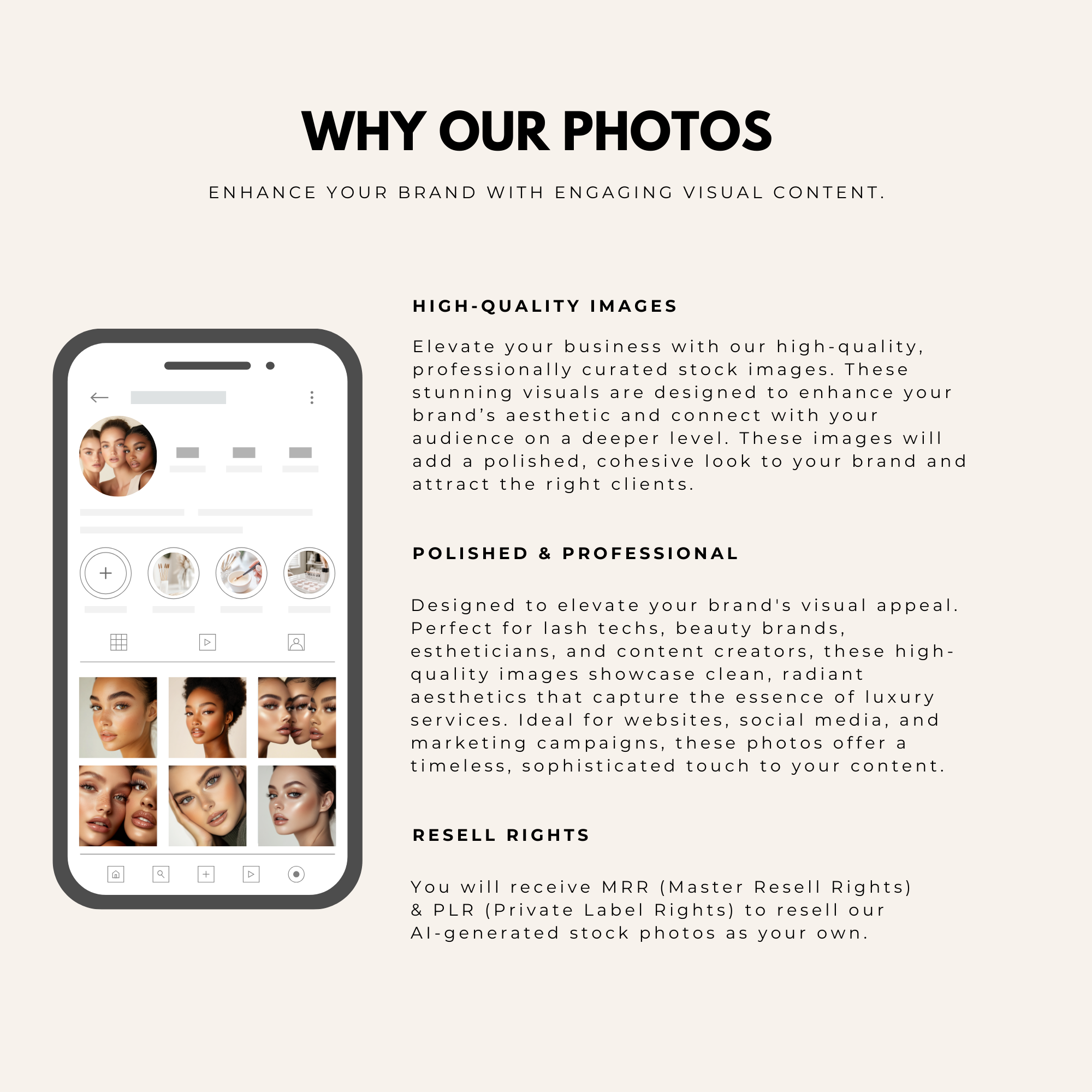 Why Choose Our 100 Beauty Stock Photos for Stunning Visuals with Master Resell Rights—explaining benefits for branding, marketing, and resale licensing.