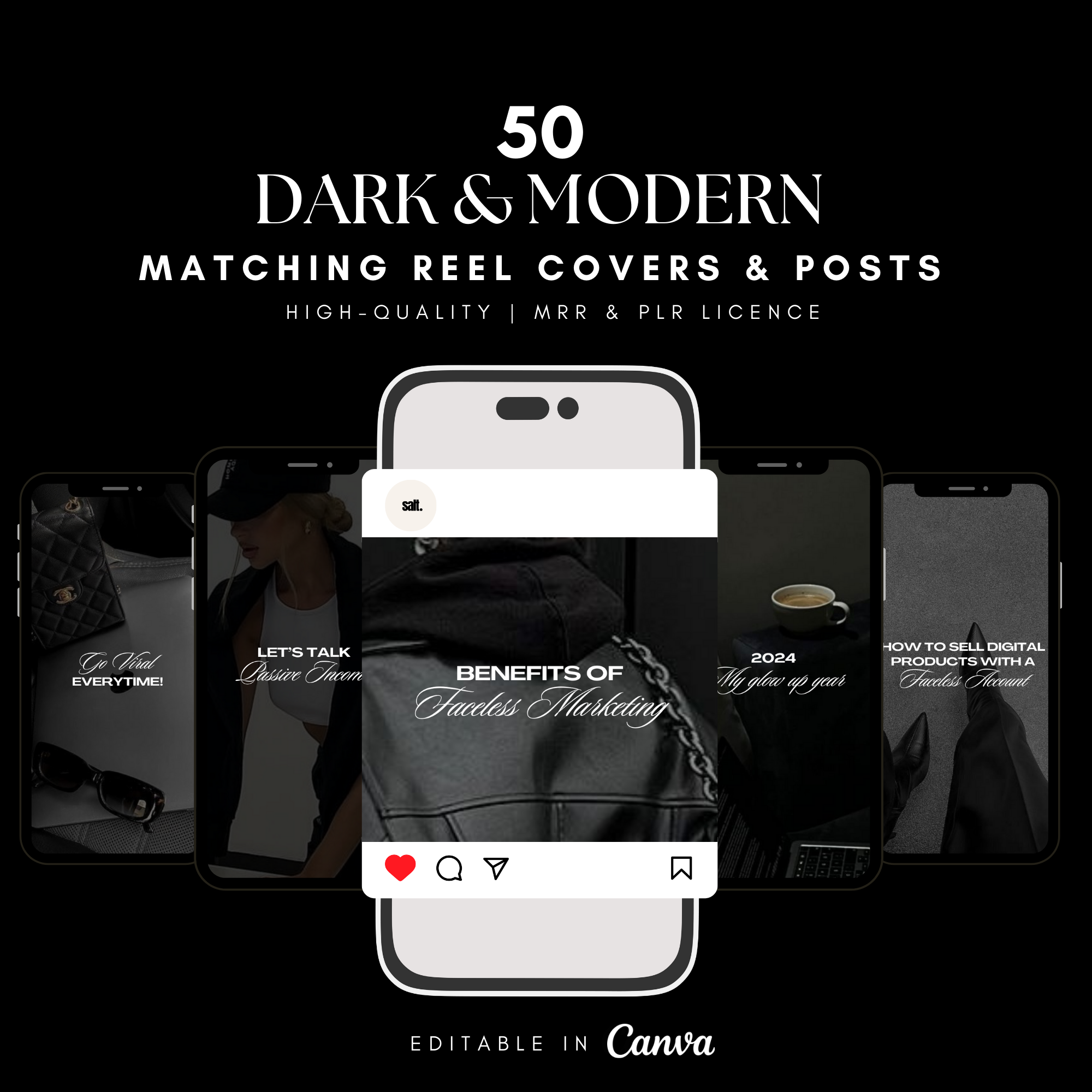 50 Dark & Modern Instagram Templates - Elevate Her Agency