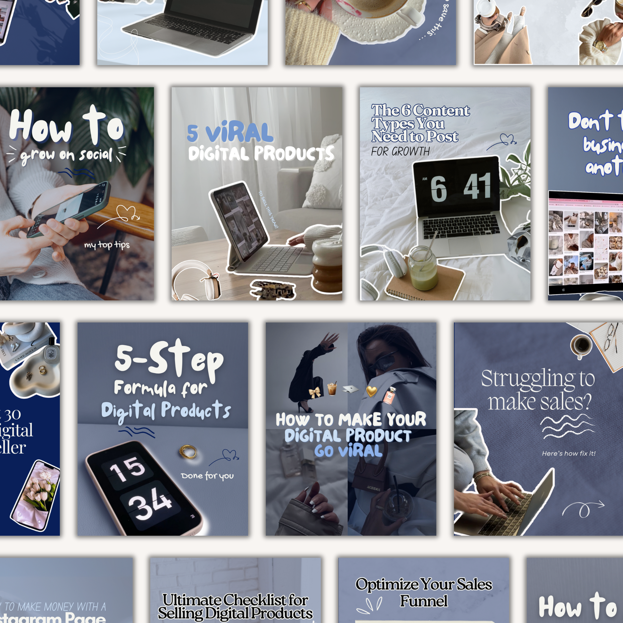 Blue Instagram carousel templates designed to increase engagement and sales
