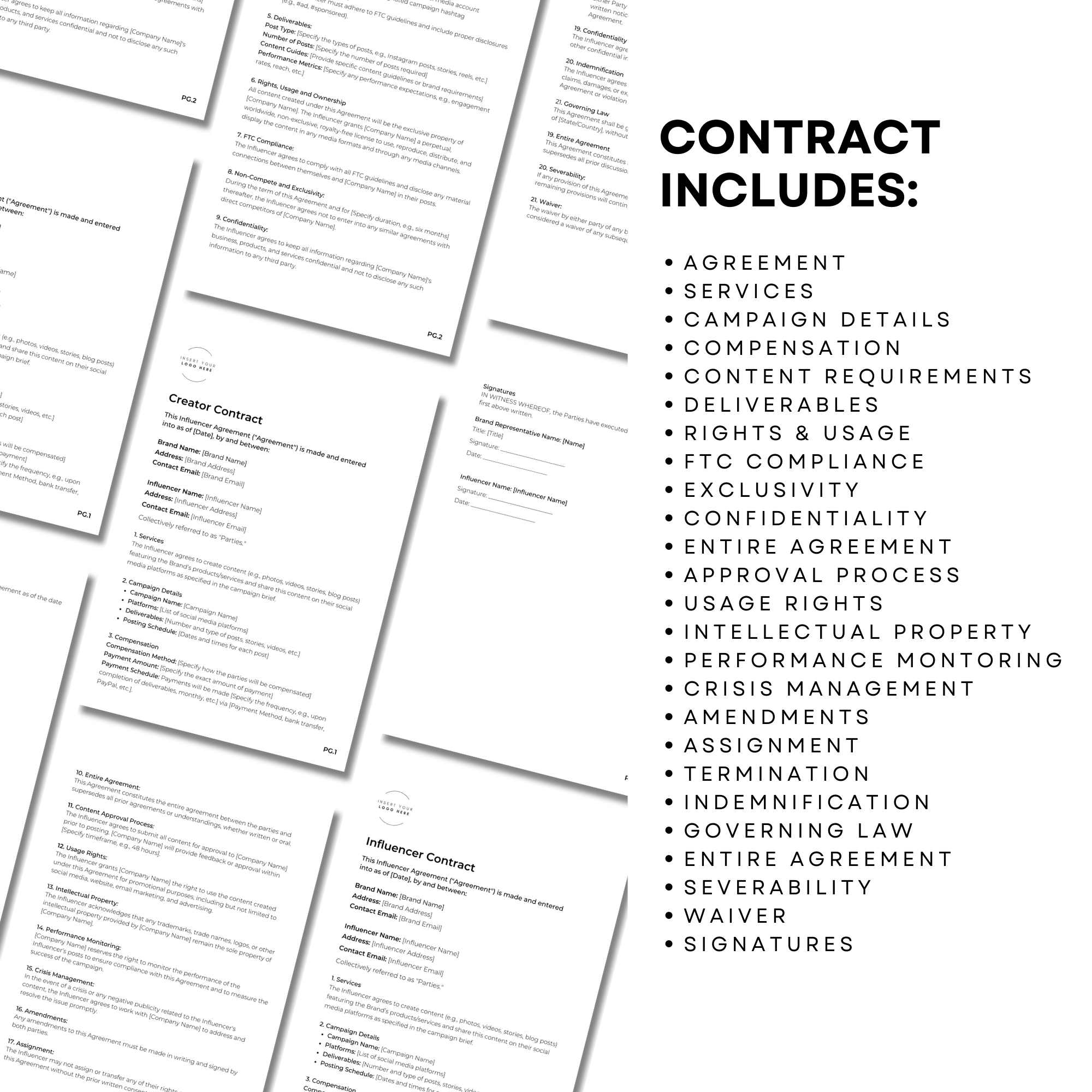 Influencer & UGC Contract Template: A sleek, editable Canva template covering essential clauses for brand deals and partnerships.

