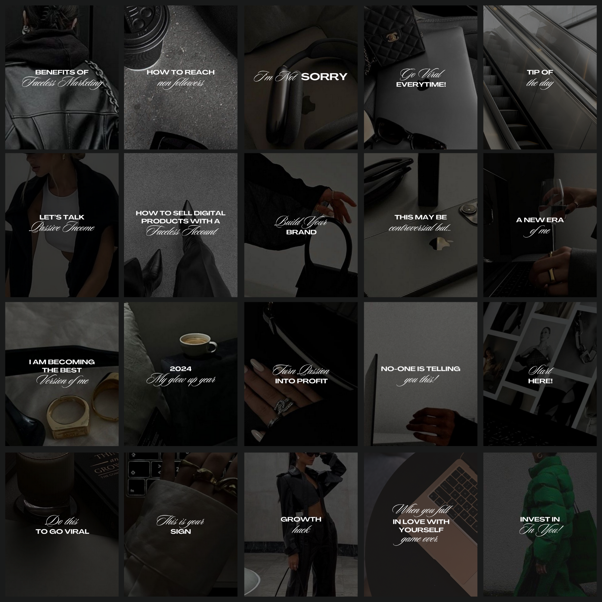 50 Dark & Modern Instagram Templates - Elevate Her Agency