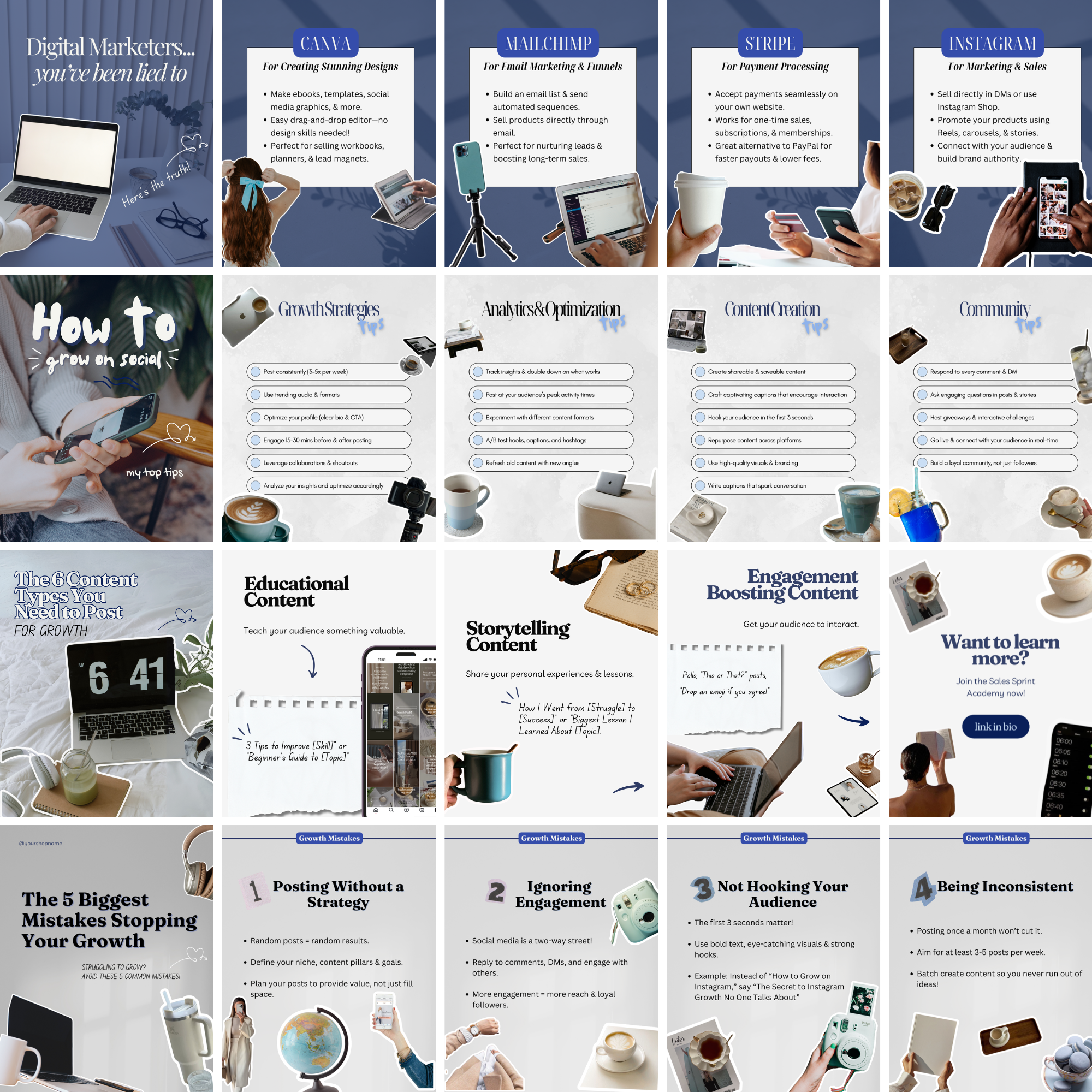 Collage of instagram carousel templates for content creators and coaches