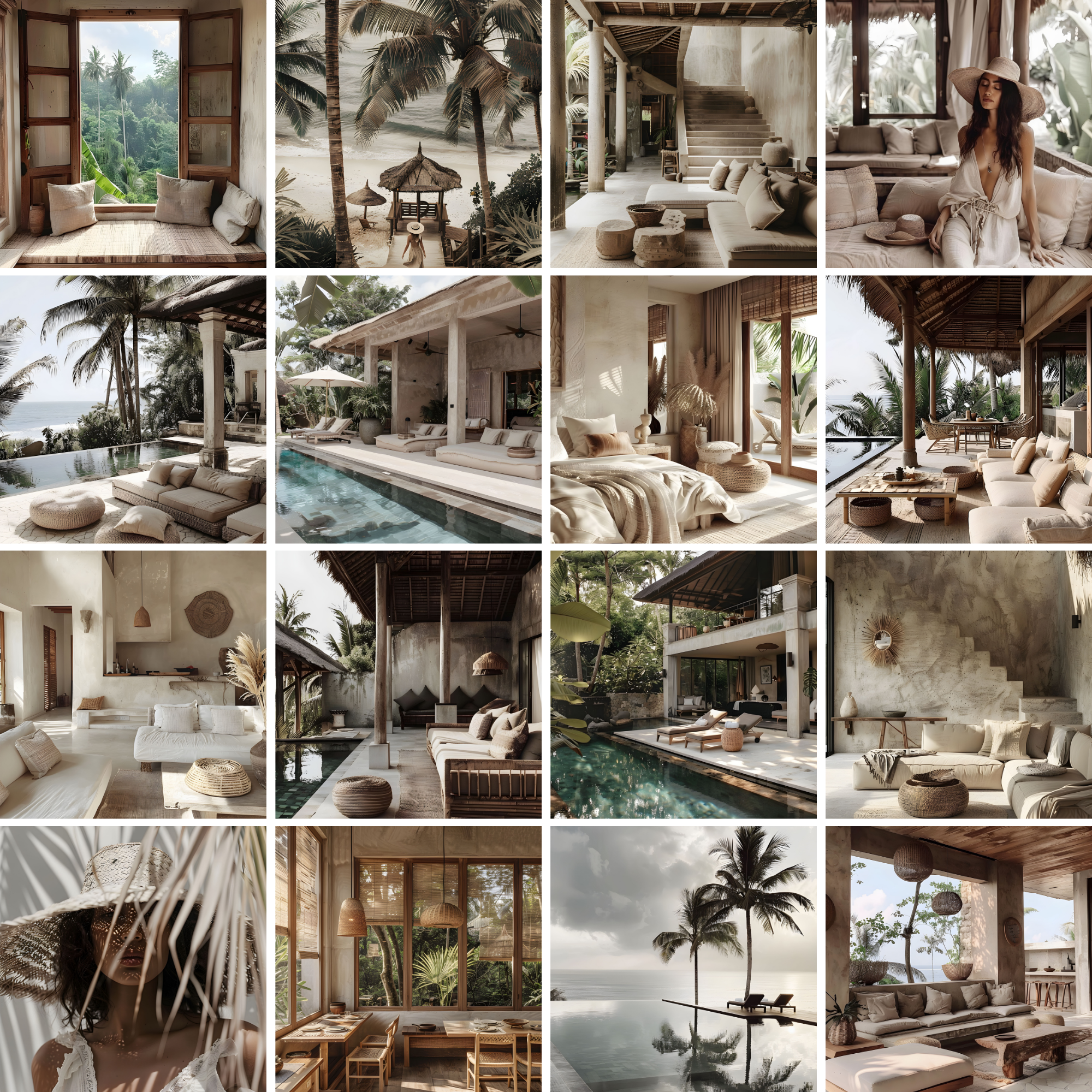 Aesthetic Bali Beach stock images featuring tropical resorts, ocean views, and cozy interiors, perfect for content creators and designers.