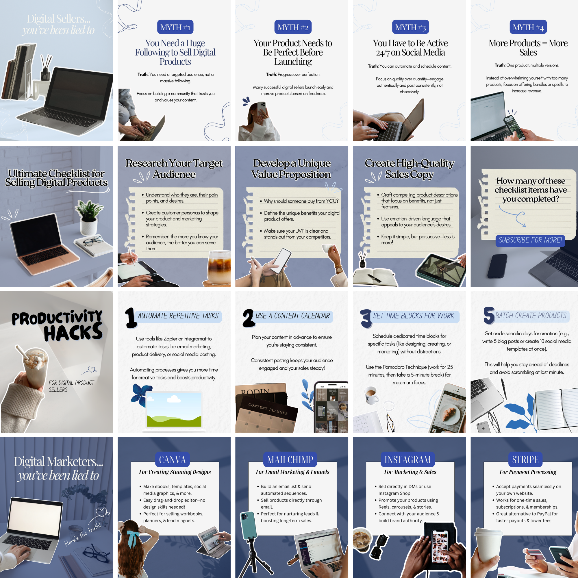 100 Blue Instagram Carousel Template Bundle - Elevate Her Studio