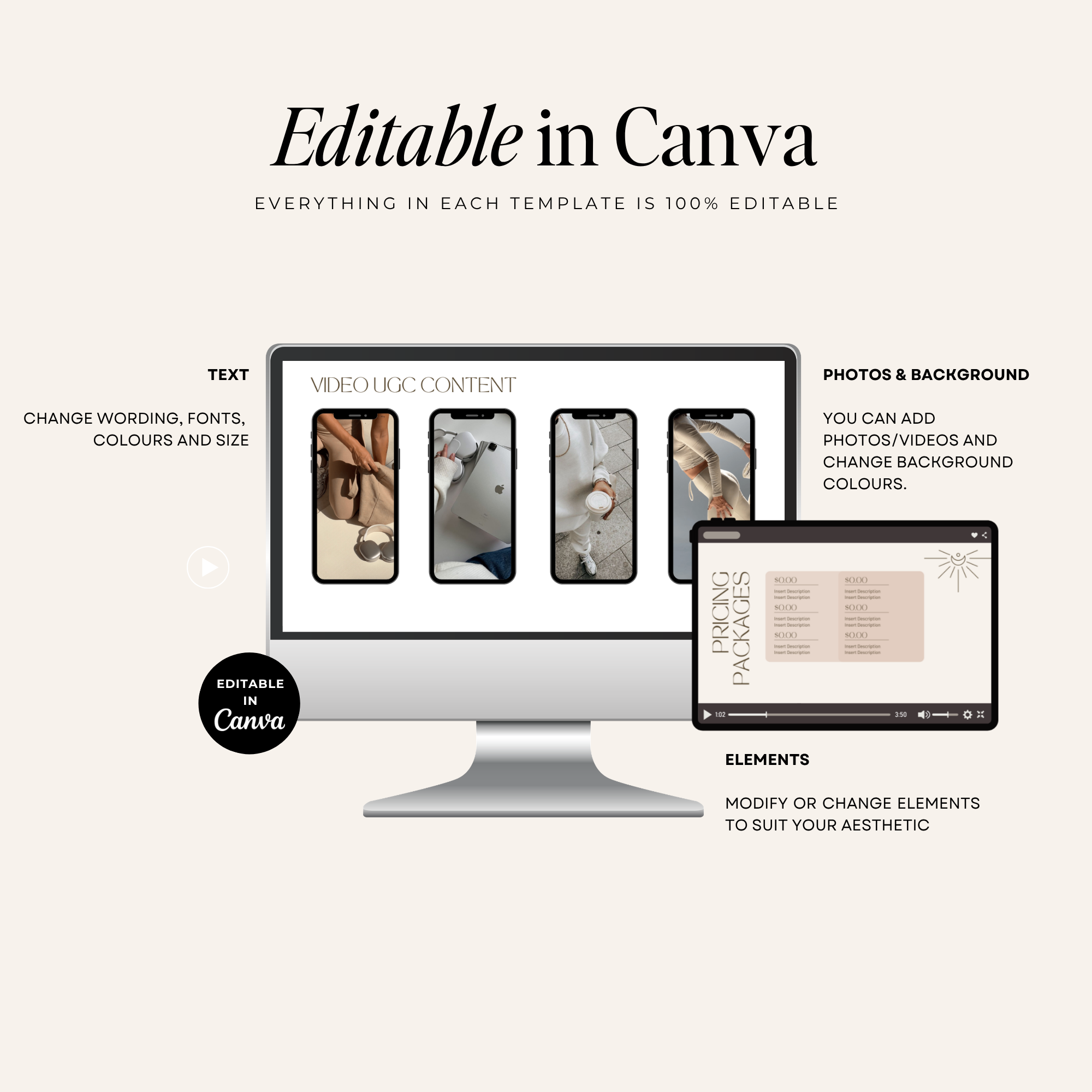 UGC Portfolio Canva Website - Neutral - Digital Product Elevate Her Studio