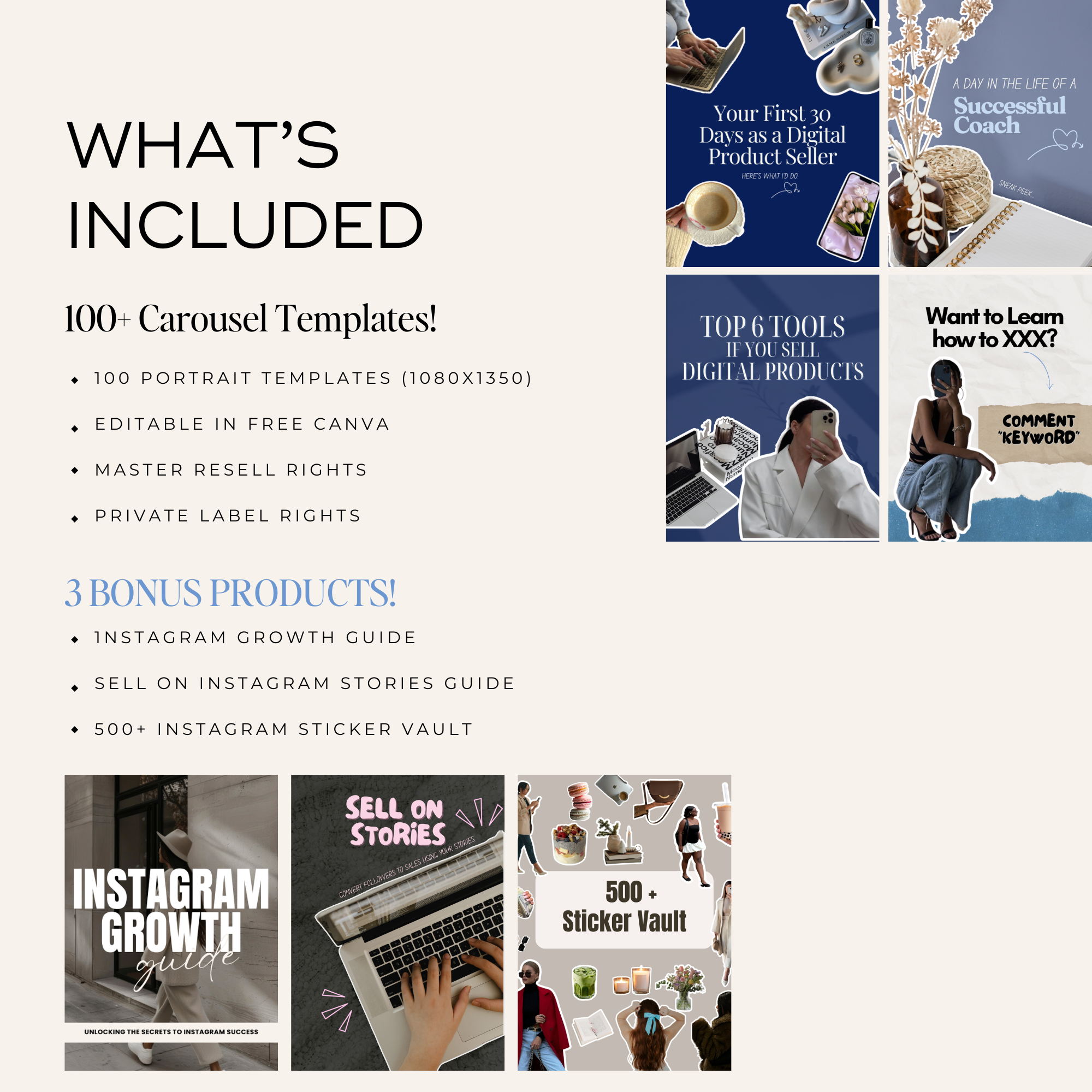 100 Blue Instagram Carousel Template Bundle - Elevate Her Studio