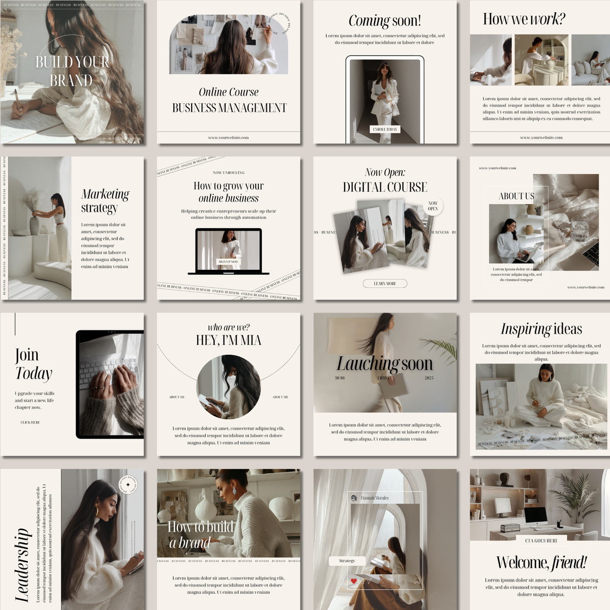 The Clean Girl Content Kit | 100 Neutral Instagram Canva Templates for ...