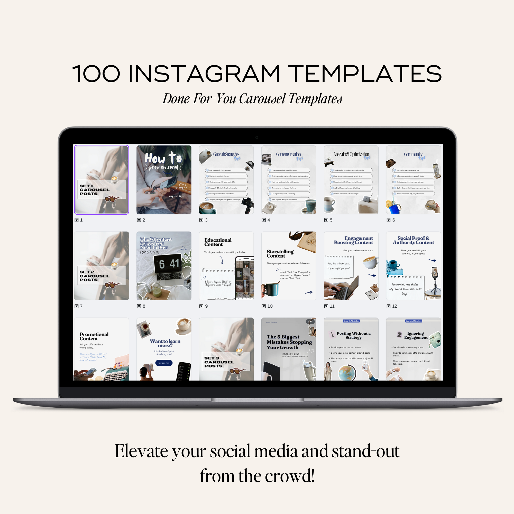 100 Blue Instagram Carousel Template Bundle - Elevate Her Studio