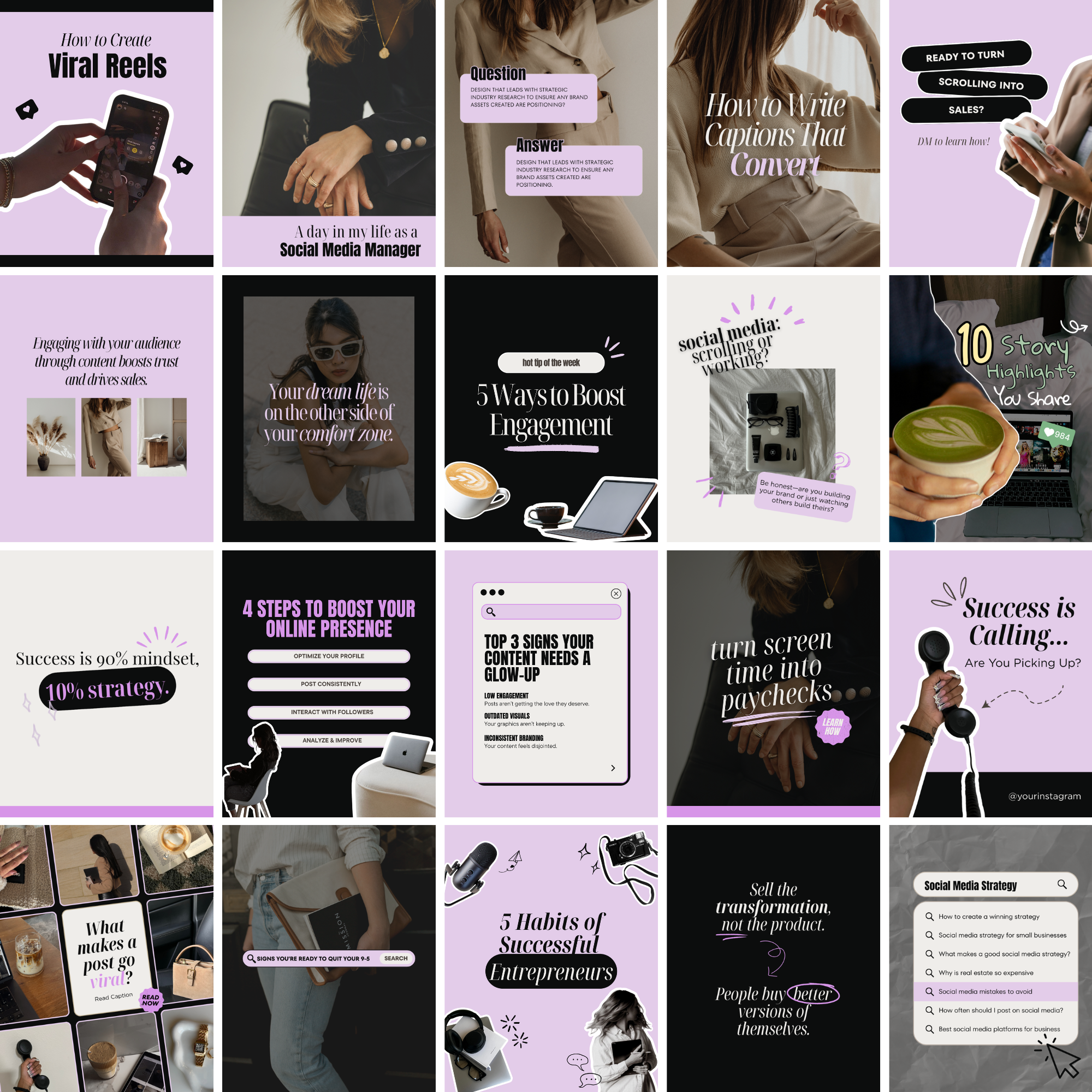 Instagram templates editable in Canva for coaches and digital product sellers