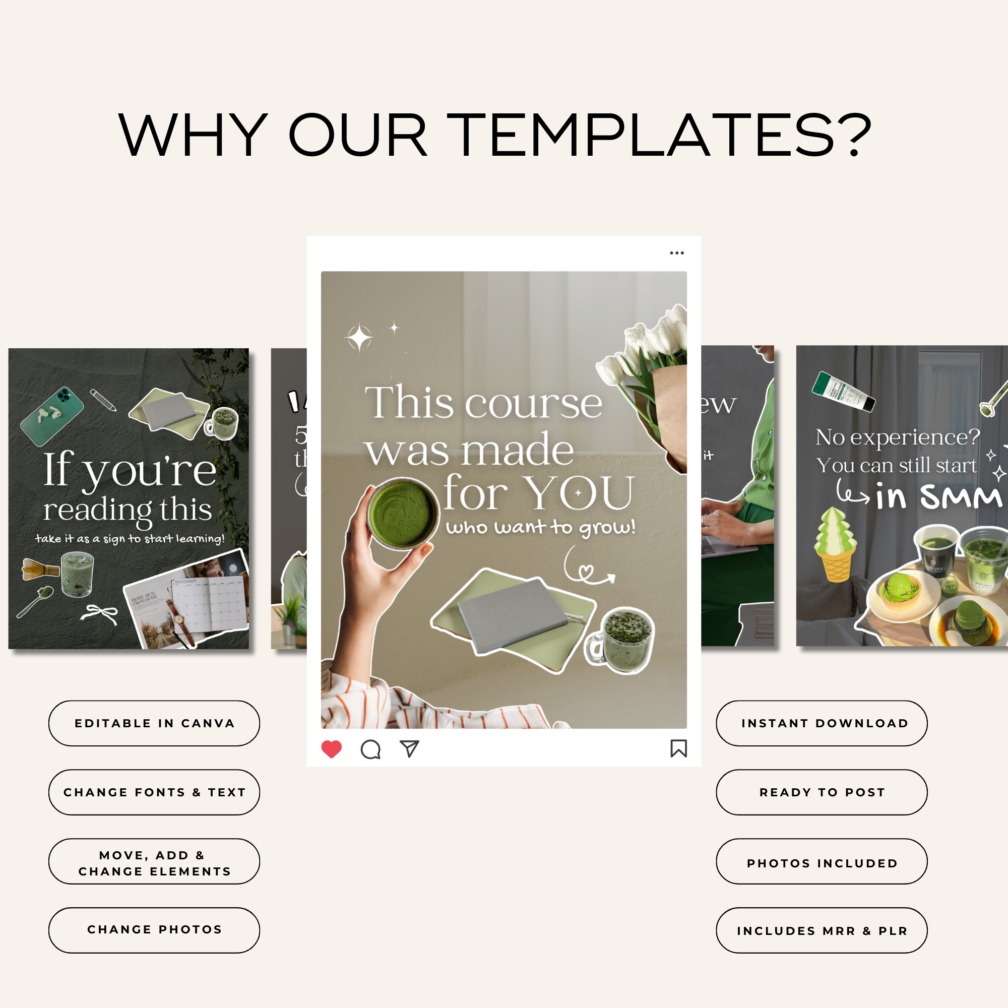 200 Matcha Green Instagram Template Bundle - Elevate Her Studio