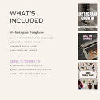 Promotional graphic detailing included items for an Instagram growth package, including templates and guides.
