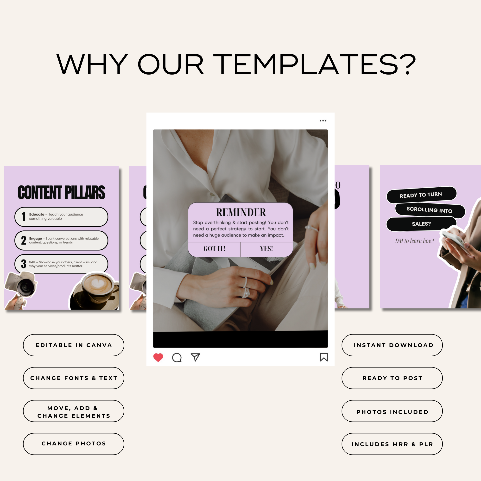 Instagram templates editable in Canva for coaches and digital product sellers
