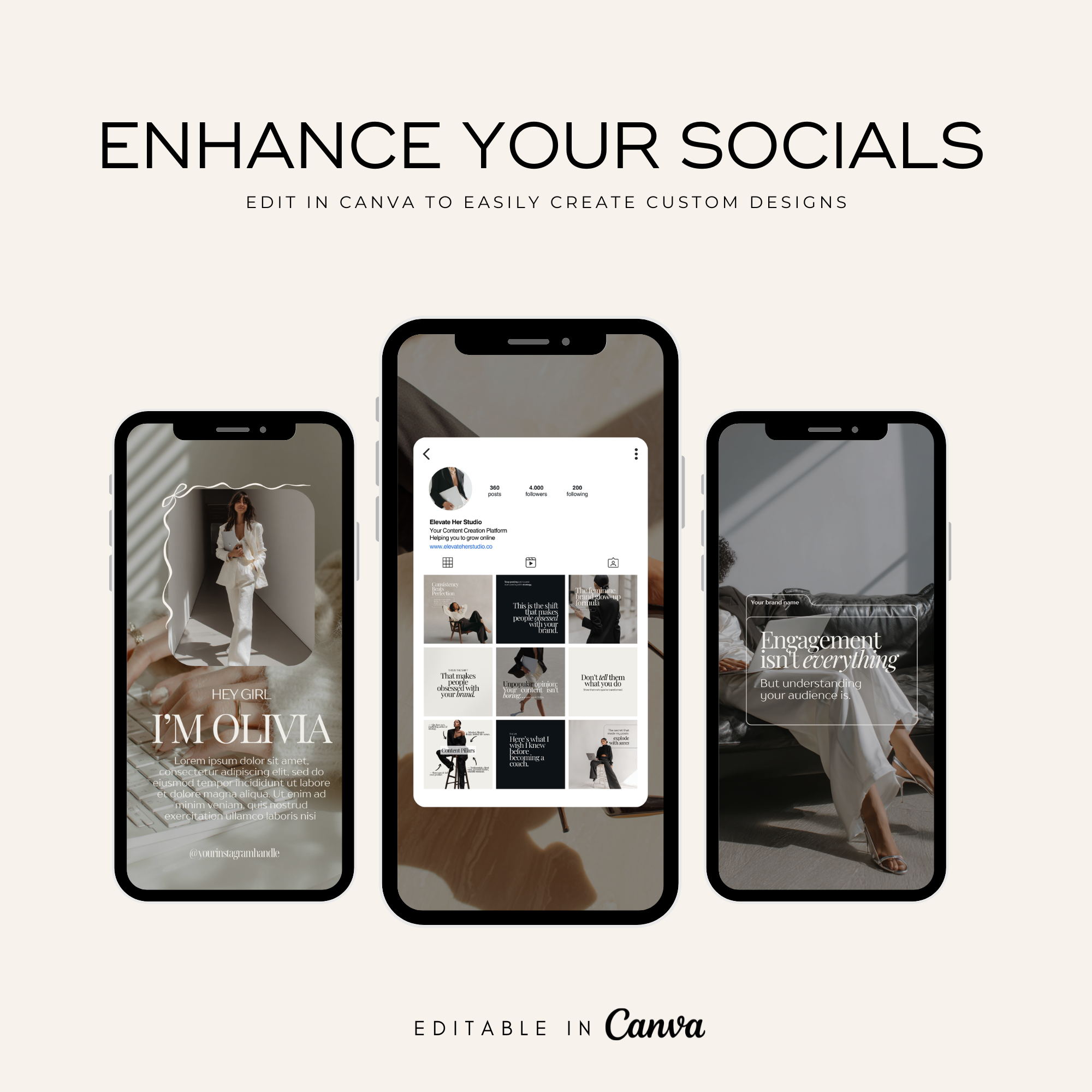 Luxury Noir Instagram Template Bundle - Elevate Her Studio