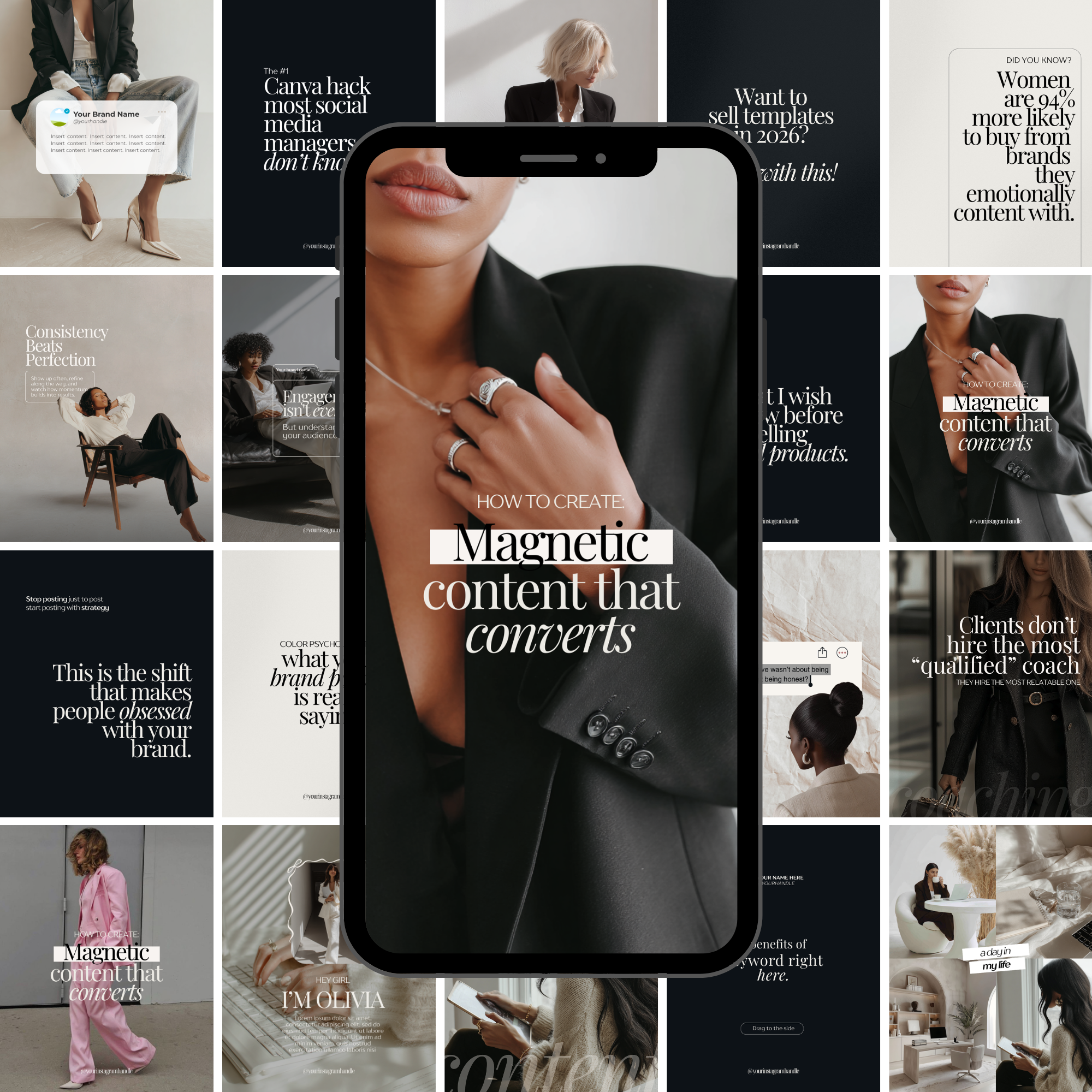 Feminine Instagram templates editable in Canva for online businesses