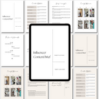 UGC Content Brief Template for Influencers & Brands displayed on a tablet surrounded by customizable pages, including concept ideas, creative objectives, and platform guidelines.