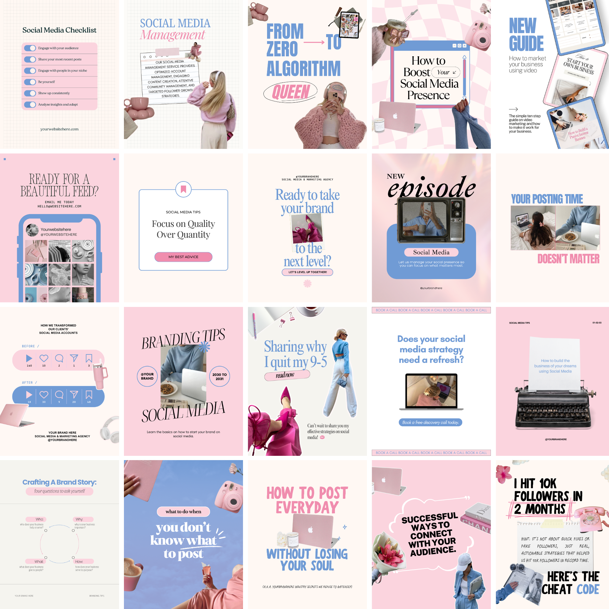 50 Social Media Manager Instagram Canva Templates - Elevate Her Studio
