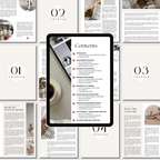 UGC Playbook for Beginners e-book displayed on a tablet, surrounded by open pages showcasing chapters, tips, and guides for creating user-generated content.