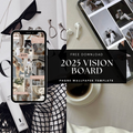2025 Vision Board Phone Wallpaper Template featuring a stylish collage of inspirational images. Free digital download for goal setting and manifestation.