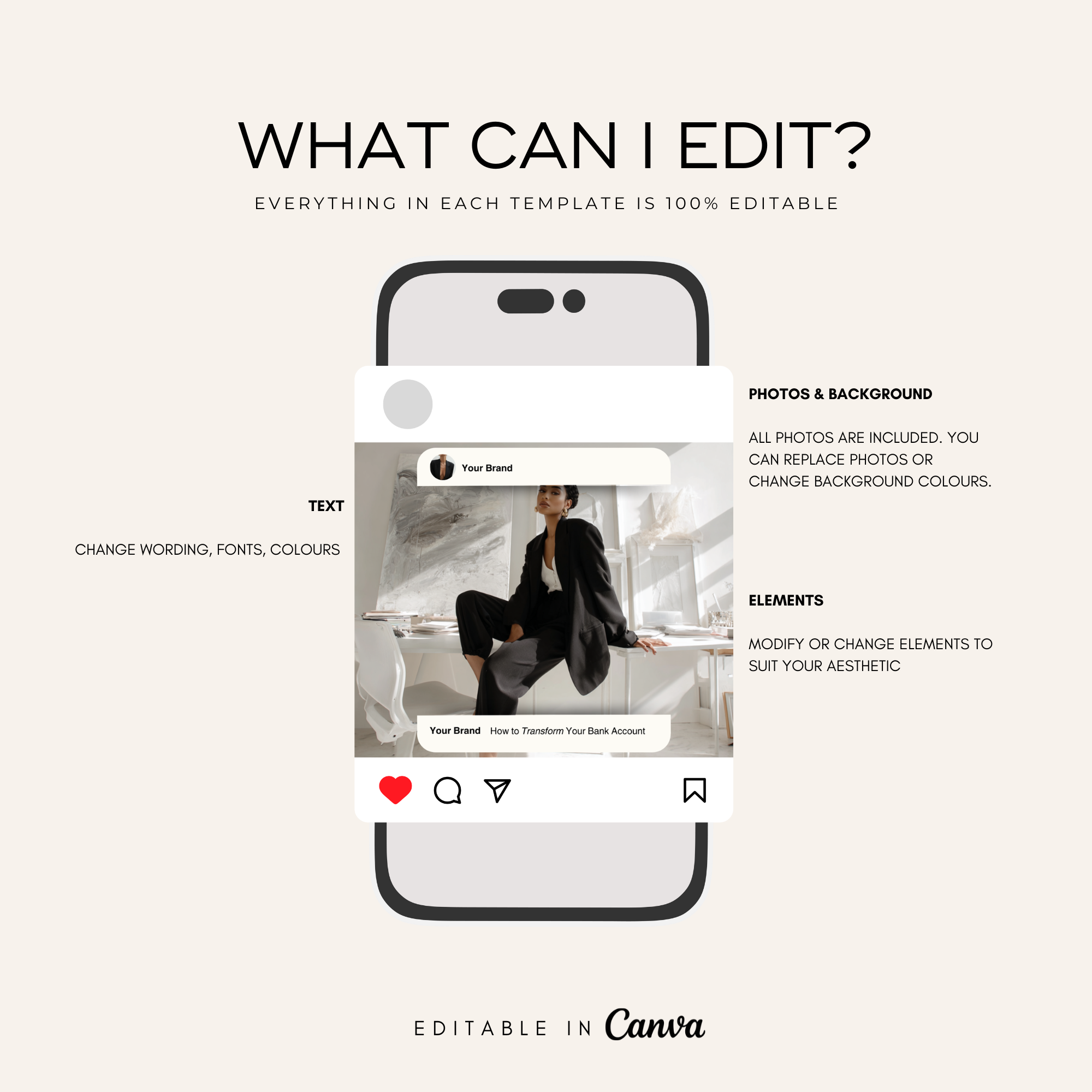 Luxury Noir Instagram Template Bundle - Elevate Her Studio