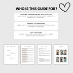 UGC Content Brief Template for Influencers & Brands, showcasing sections for aspiring influencers, brands, and UGC creators with example pages.