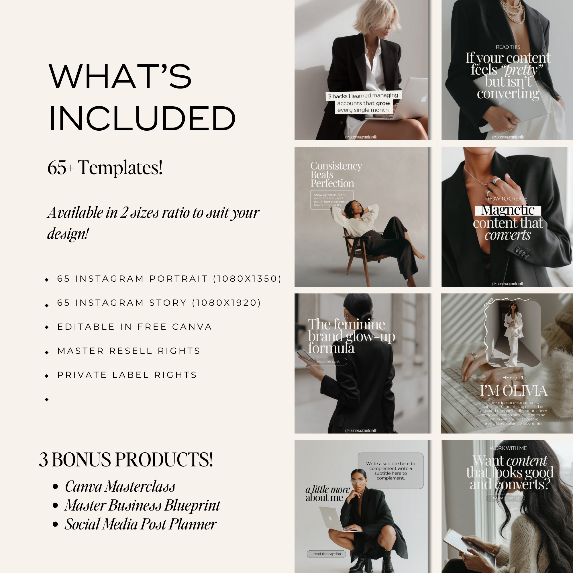 Luxury Noir Instagram Template Bundle - Elevate Her Studio