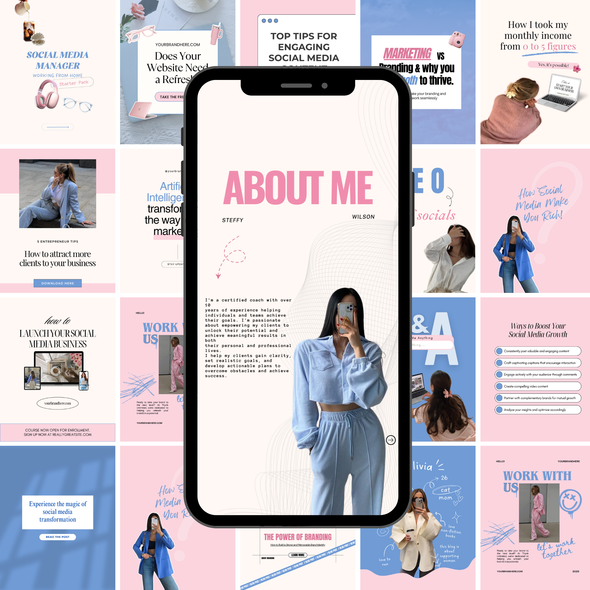 50 Social Media Manager Instagram Canva Templates - Elevate Her Studio