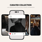 Curated collection of dark luxury stock images displayed on smartphones. Designed to elevate branding for bold and elegant digital content.