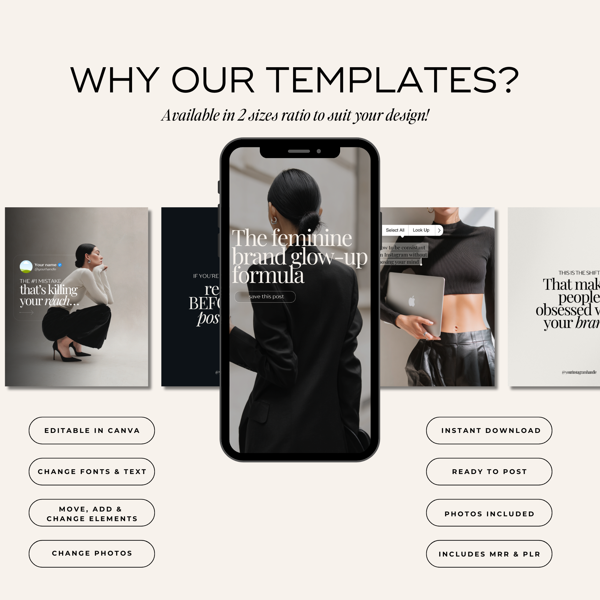 Luxury Noir Instagram Template Bundle - Elevate Her Studio