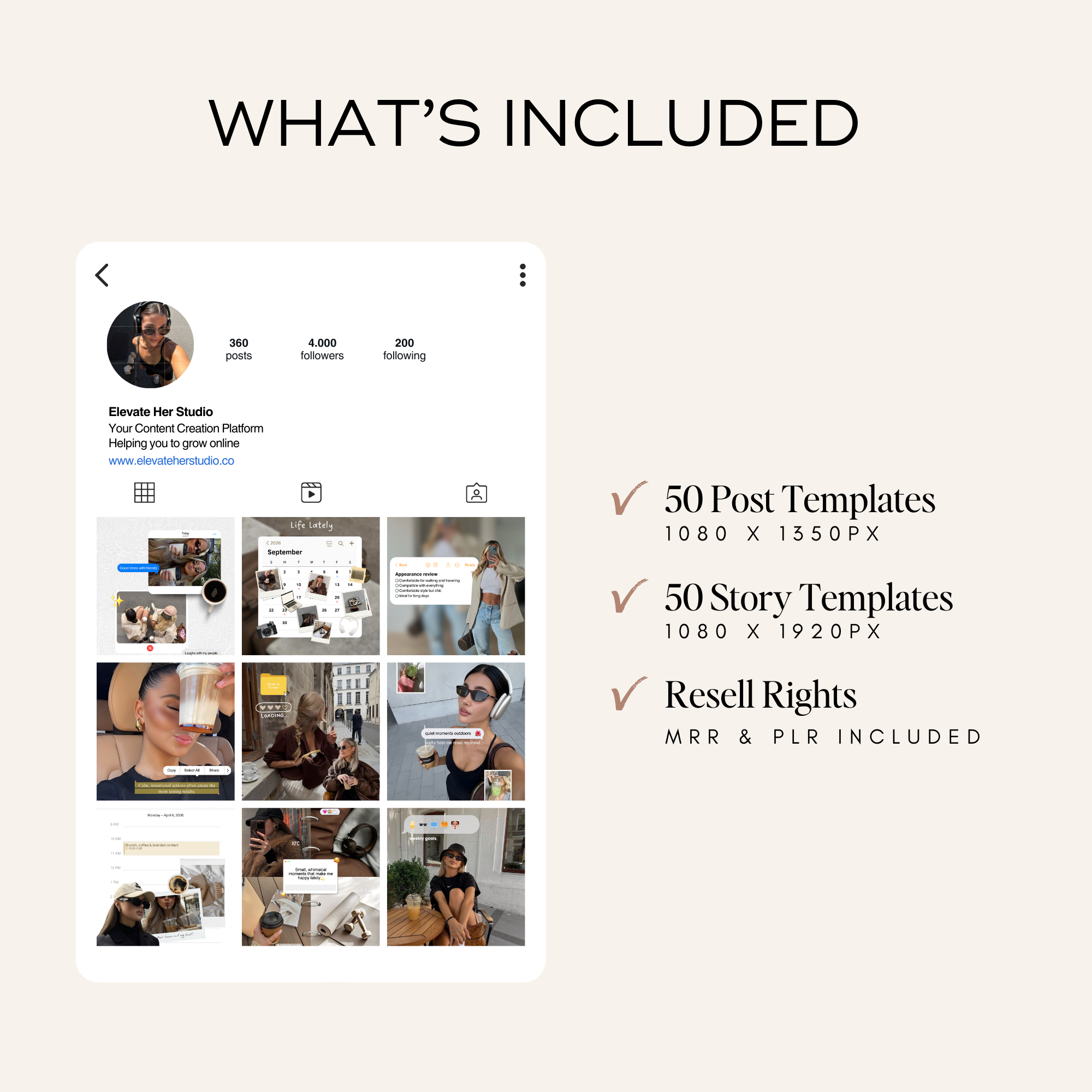 Content Creator Instagram Template Pack - Digital Product Elevate Her Studio