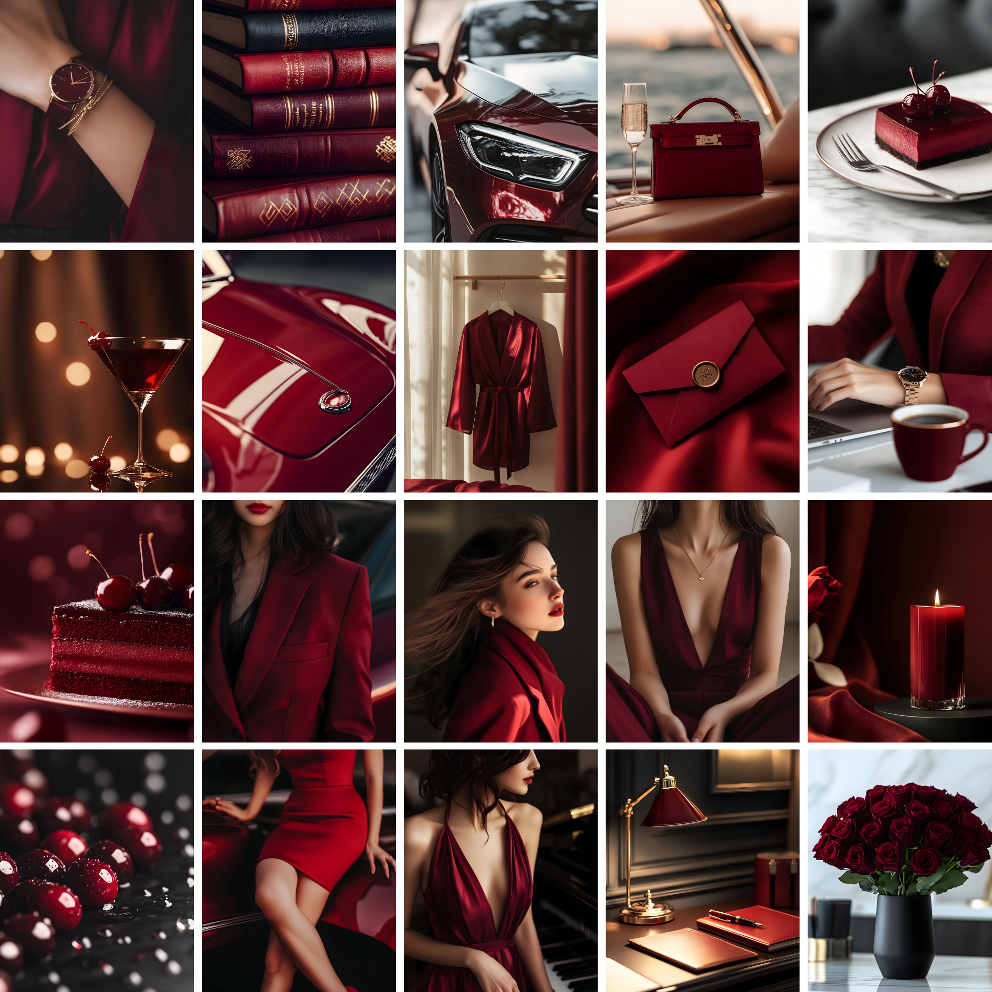 Luxe cherry red stock photo collection with elegant visuals of fashion, food, and accessories for premium brand aesthetics and content.