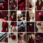 High-end cherry red stock images featuring fashion, beauty, and lifestyle elements like lipstick, dresses, and cars for digital creators.