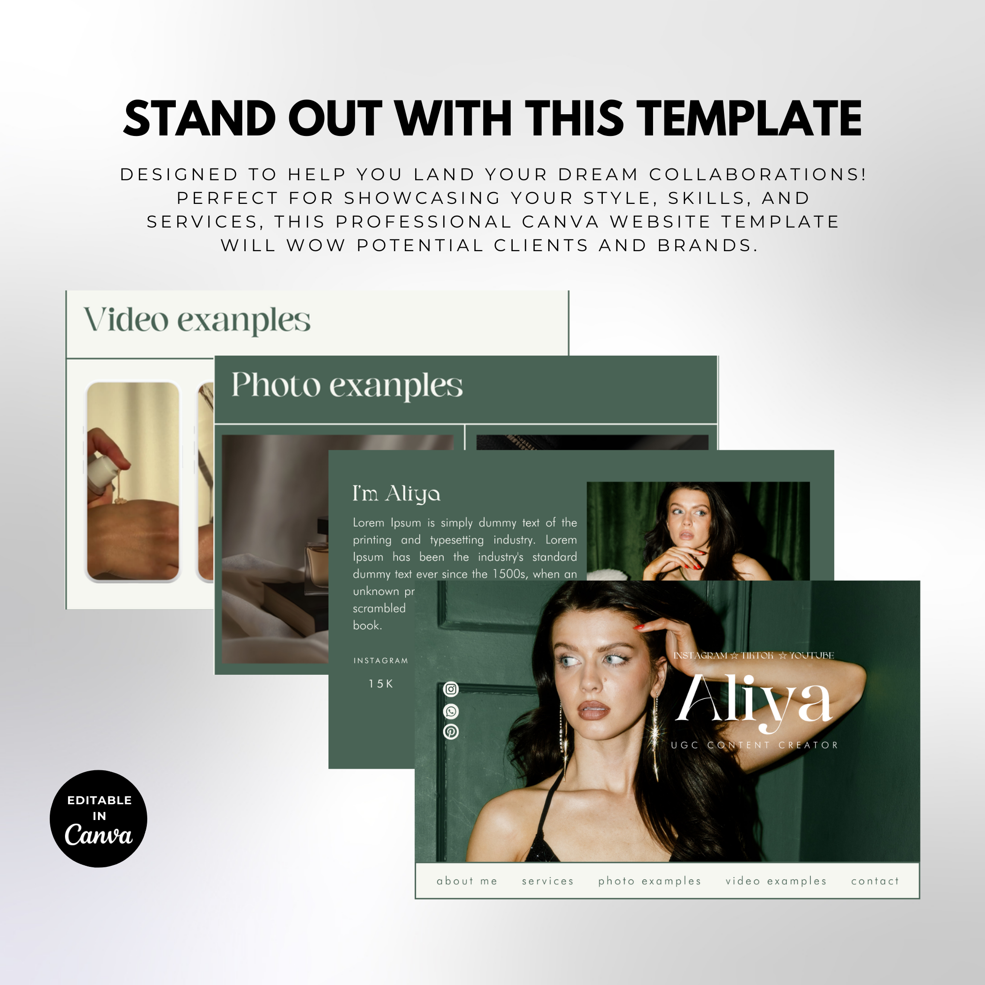 High-end UGC portfolio website design with a sleek, luxury aesthetic for brand collaborations.