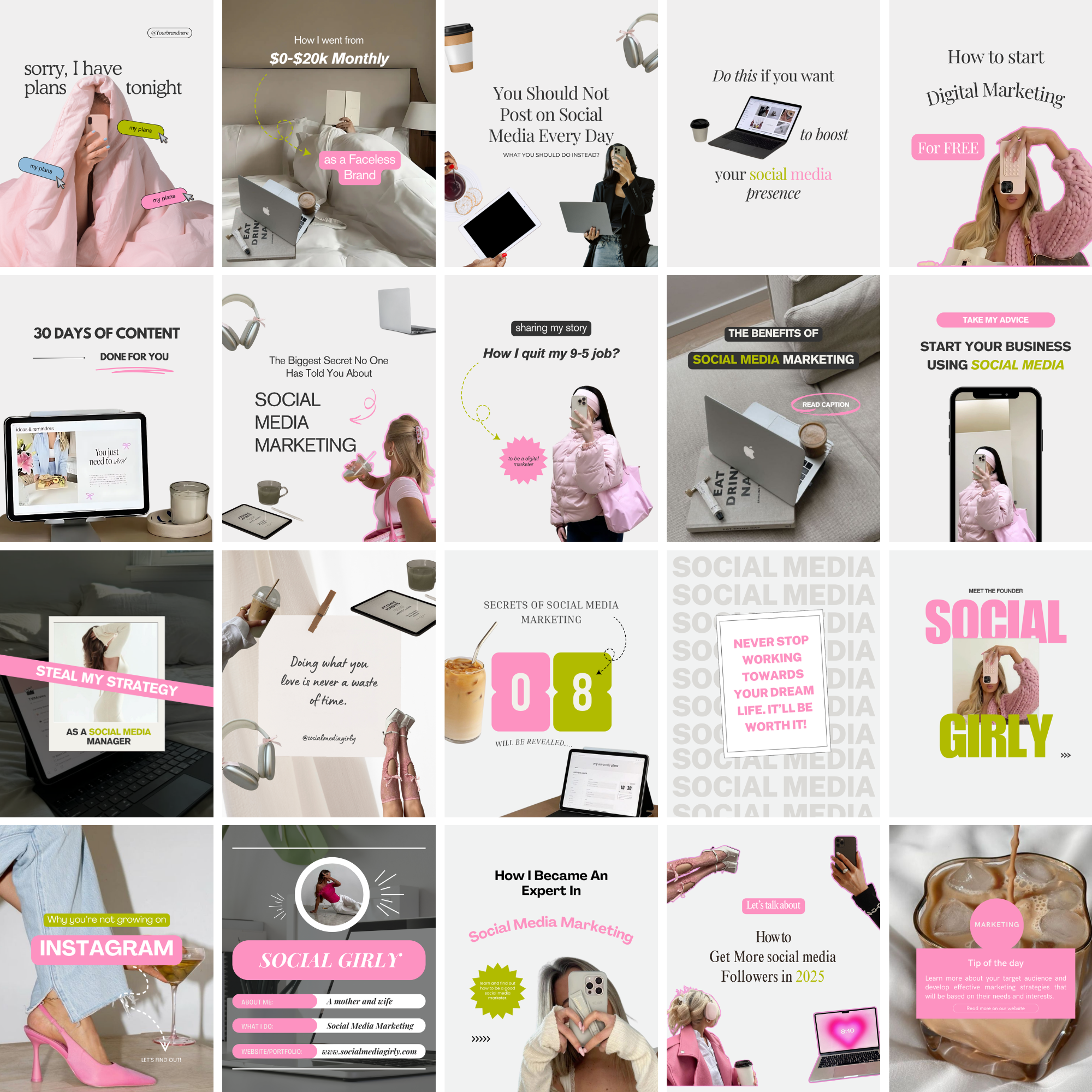 65 Girl Boss Instagram Template Bundle - Elevate Her Studio