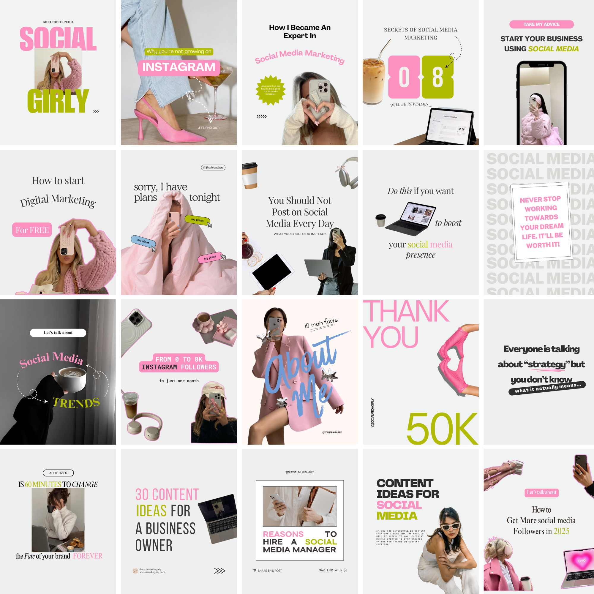 65 Girl Boss Instagram Template Bundle - Elevate Her Studio