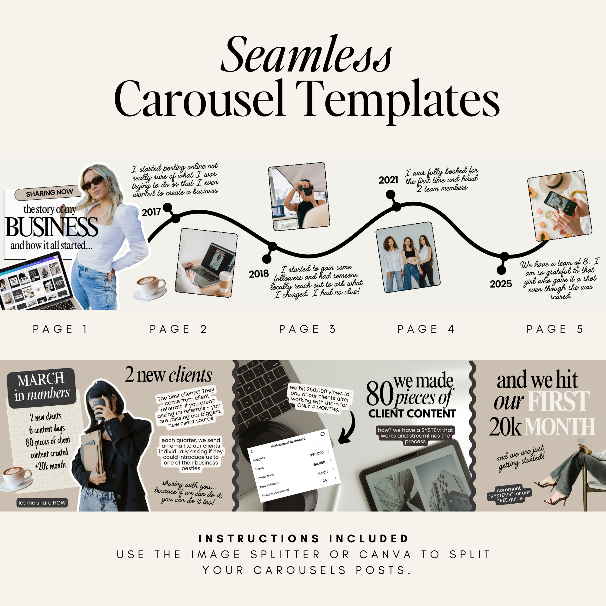 Seamless Instagram Carousel Templates VOL2 - Digital Product Elevate Her Studio