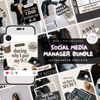 Social Media Manager Bundle with 100 Instagram templates, including posts, stories, viral carousels, and highlight covers. Fully customizable in Canva with Master Resell Rights.