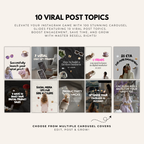 Aesthetic Carousel Templates Bundle with Master Resell Rights featuring 10 viral post topics. Stylish, customisable designs for social media engagement