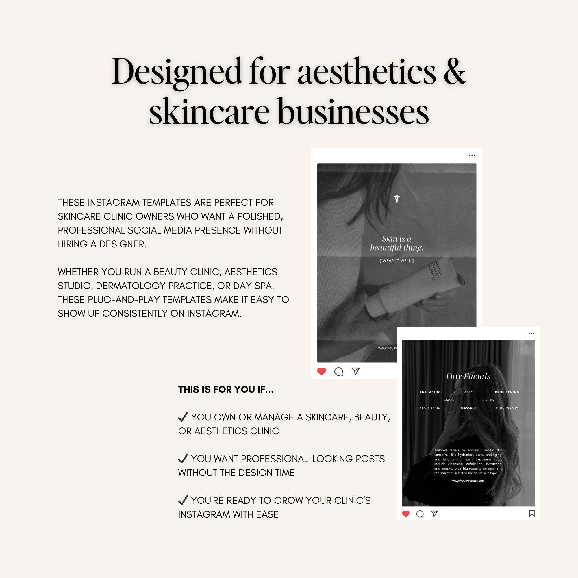 What's included 55 skincare Instagram post templates MRR PLR resell rights