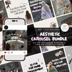 Aesthetic Carousel Templates Bundle with Master Resell Rights. Includes 100 customizable Instagram carousel templates and 640 lifestyle photos for content creators, brands, and coaches.
