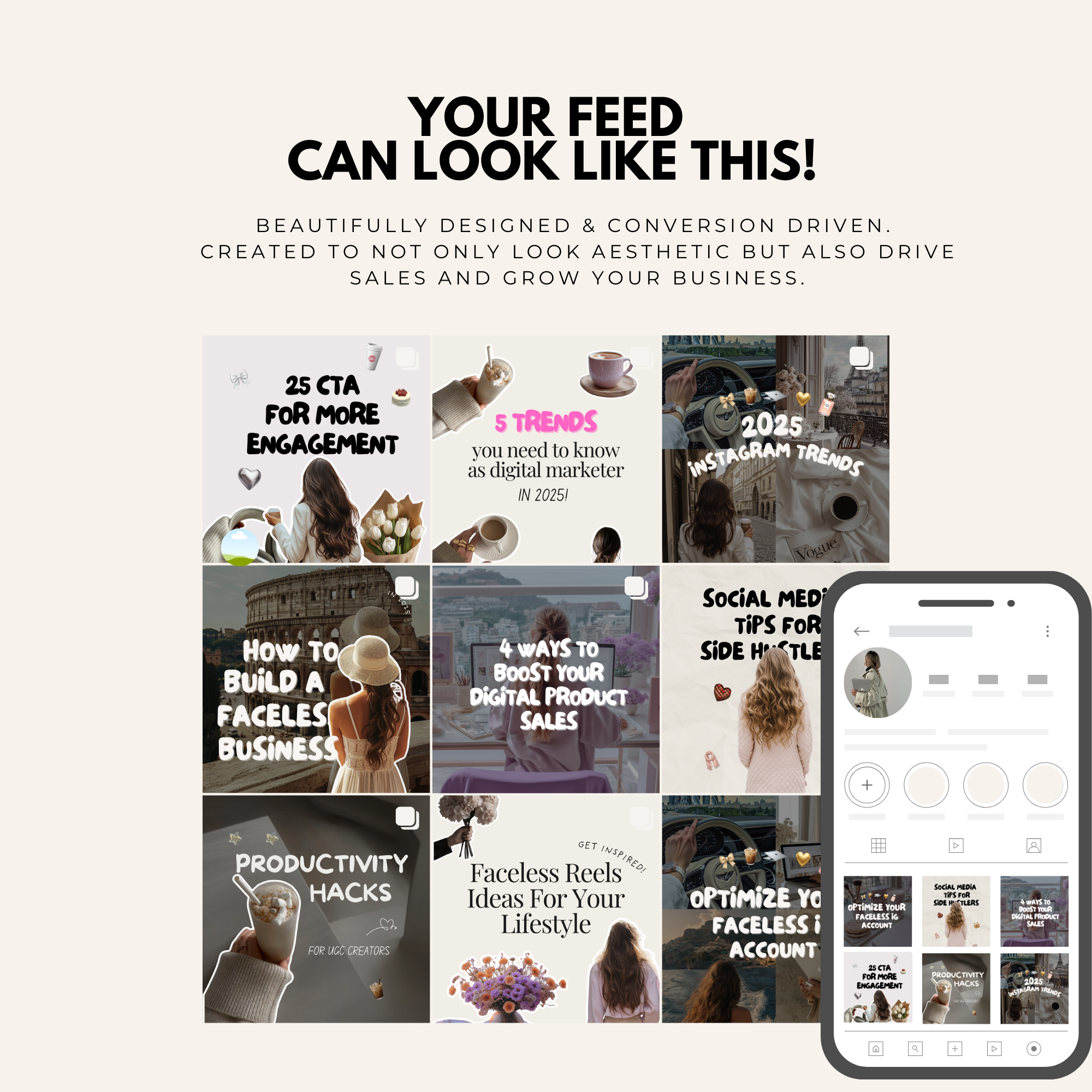 Aesthetic Carousel Templates Bundle with Master Resell Rights. Stylish, customizable designs for brands, coaches, and creators to enhance social media engagement.