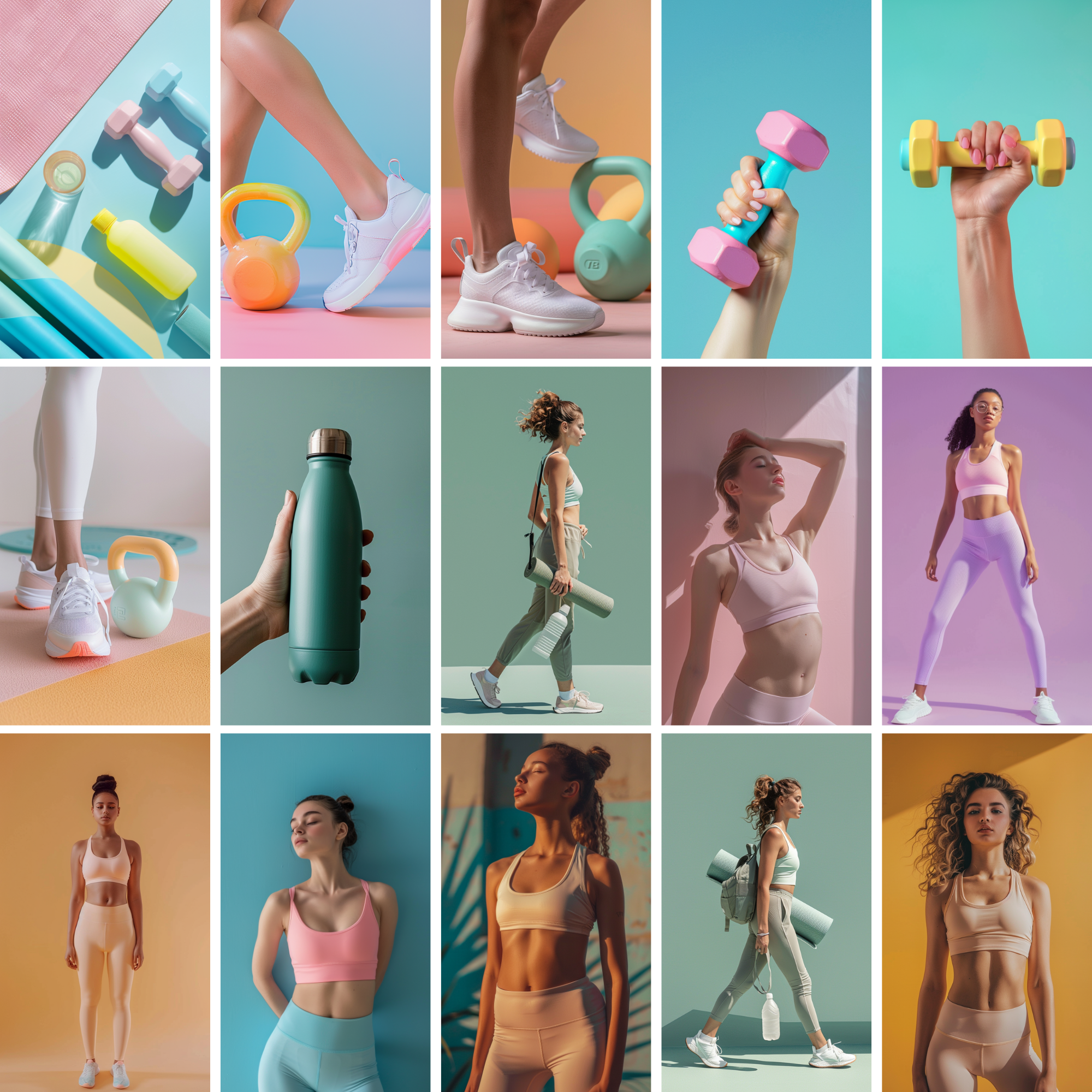 Vibrant pastel fitness stock images showcasing workout gear, stylish activewear, and fitness accessories. Perfect for social media and marketing materials.