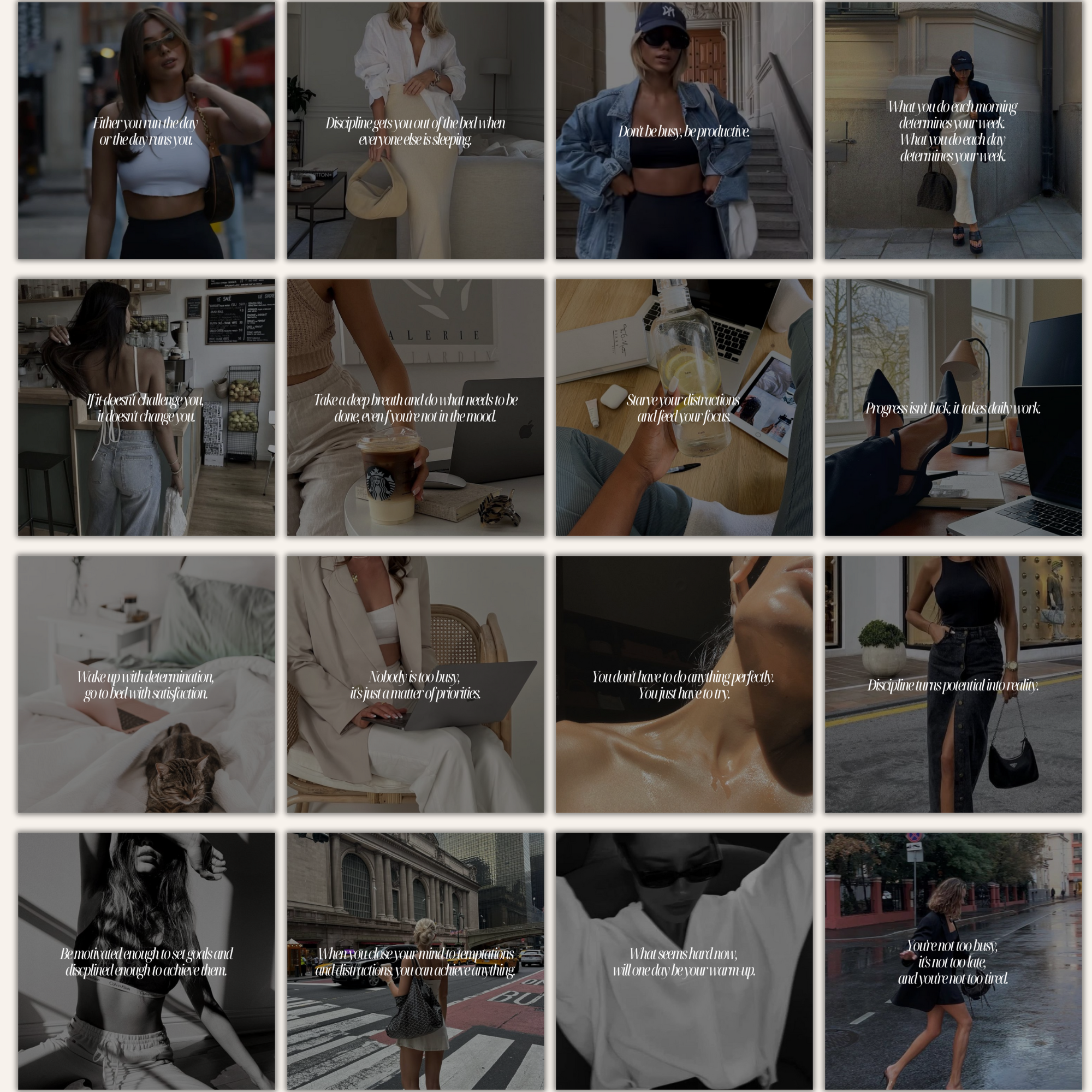 Aspirational and trending theme quotes Instagram templates for theme pages, with full customisation options and Master Resell Rights.