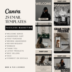 Faceless Marketing 25 Email Templates with Master Resell Rights, featuring customizable Canva designs for businesses and entrepreneurs.
